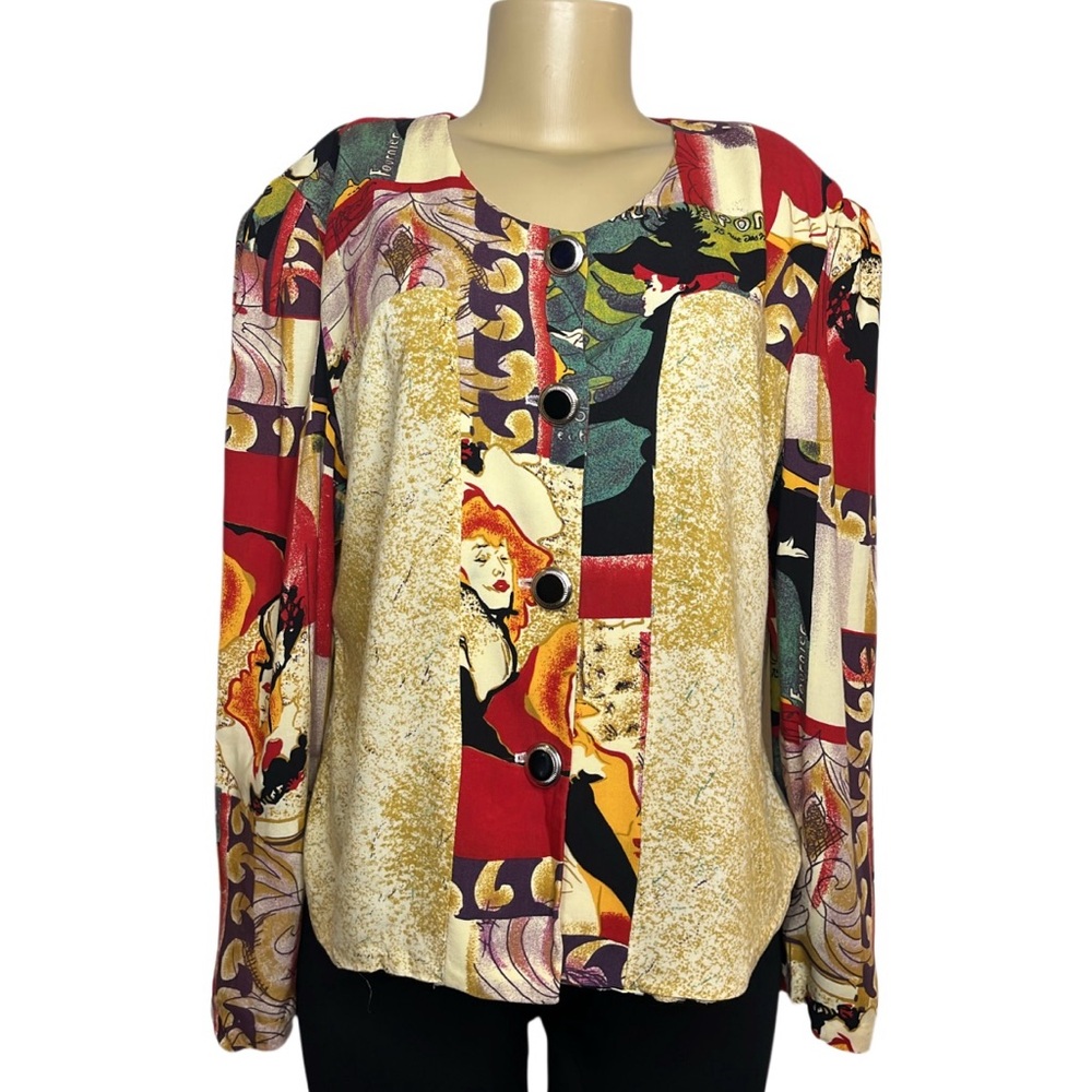 Vintage 80s Colorful Abstract Faces Blouse